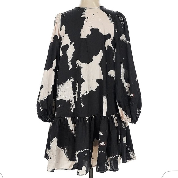 ALEXIS X TARGET NWT Black Beige Print Ruffle Hem Long Balloon Sleeve Mini Dress - Picture 2 of 12